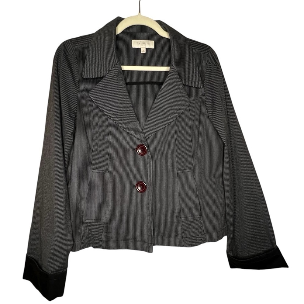 Vintage Y2K Talbots Pinstripe Cotten Blazer Black/Grey Slip Pockets Size 6